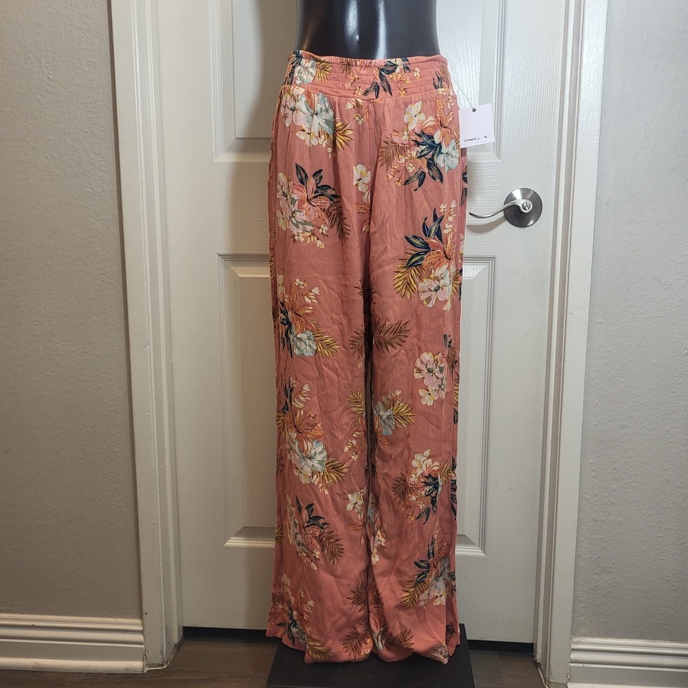 O'Neill Women's Johnny Floral Pants Stretch Waist Pull On Size Medium-MSRP $49.5